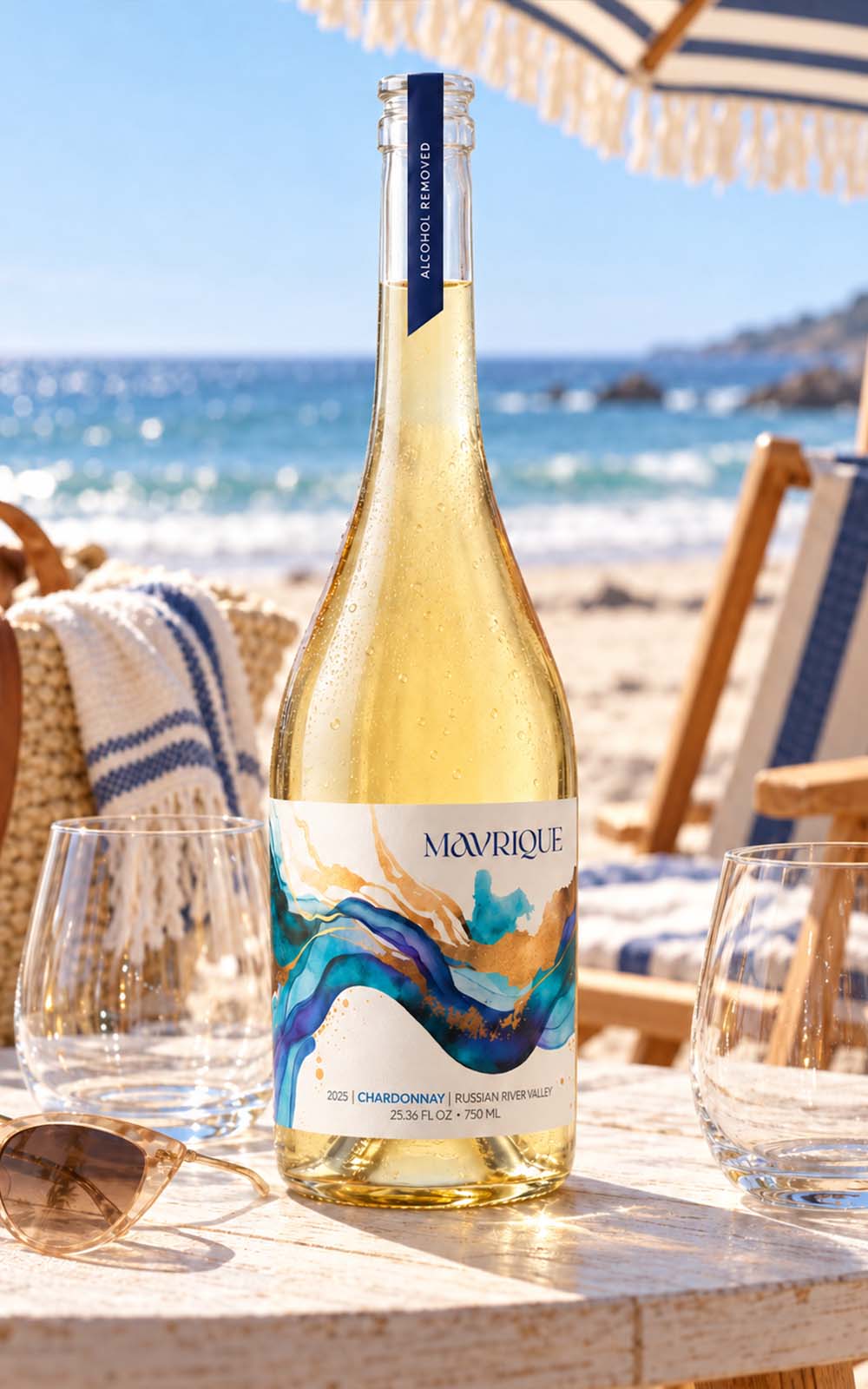 Mavrique-Chardonnay-by-Sara-Nelson-Design Mavrique alcohol-removed Chardonnay label design