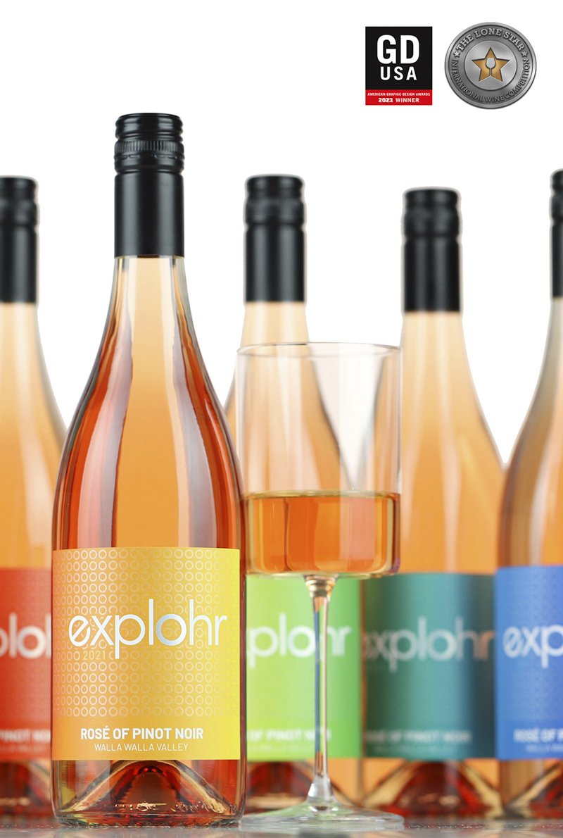 Explohr wine labels in a spectrum of vibrant colors